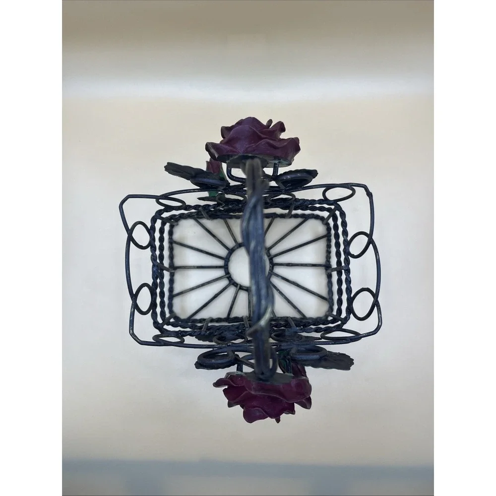 Metal Tole Purple Rose Wire Basket 7.5